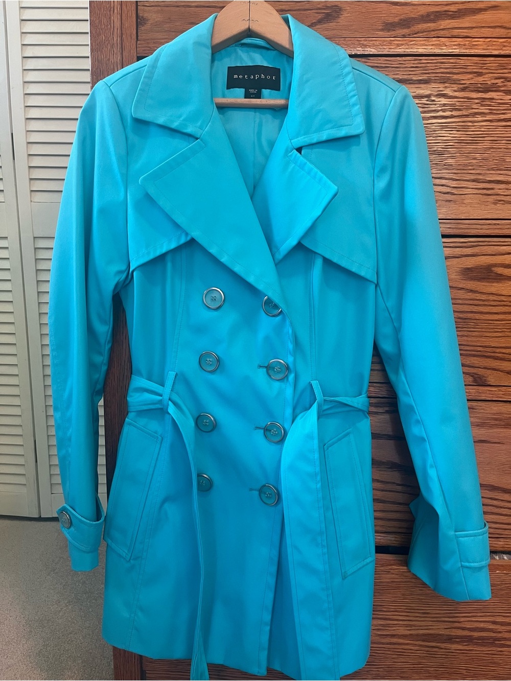 Metaphor Women's Turquoise Double-Breasted Trench Coat